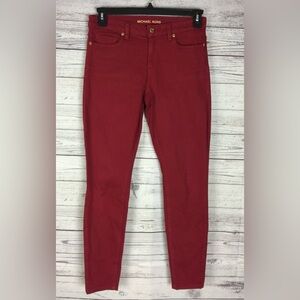 Michael Kors MK Women’s Dark Red Stretch Gold Logo Izzy Skinny Jeans
